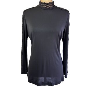 Maria Grazia Severi Women’s Black Lace Mock Neck Long Sleeve Top Blouse Sz 10/46